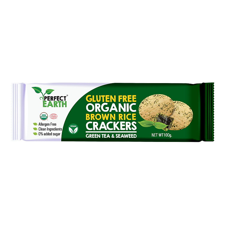 Bánh Gạo Hữu Cơ Perfect Earth (100g) - Vị Trà Xanh Rong Biển, Gạo Với Hạt Chia