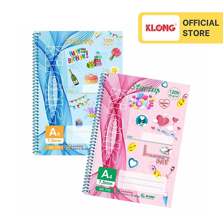 Sổ Kẻ Ngang Lò Xo Xé Đơn Startup KLONG A4 (120 trang)