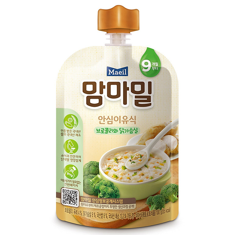 Cháo ăn dặm hữu cơ Mam'ma meal vị súp lơ xanh và thịt gà 9M