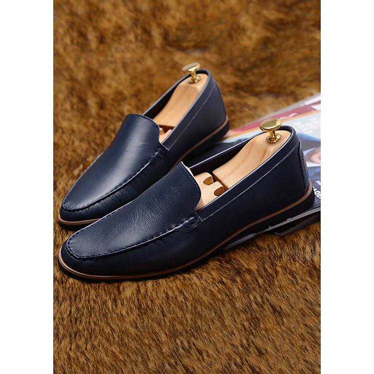 Giày lười nam, da lì màu xanh rêu