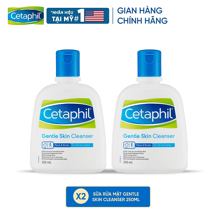 Combo 2 Sữa rửa mặt dịu nhẹ cho da nhạy cảm Cetaphil Gentle Skin Cleanser 250ml/chai