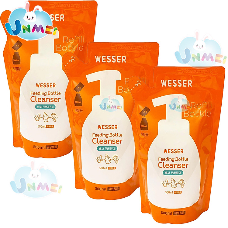 Bộ 3 Gói Nước Rửa Bình Sữa Wesser Chính hãng Giá rẻ