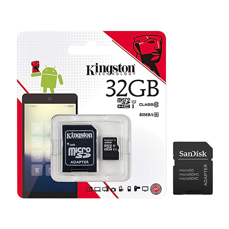 Thẻ Nhớ Kingston Micro SDHC 32GB (80MB/s) + Adapter - Hàng Nhập Khẩu