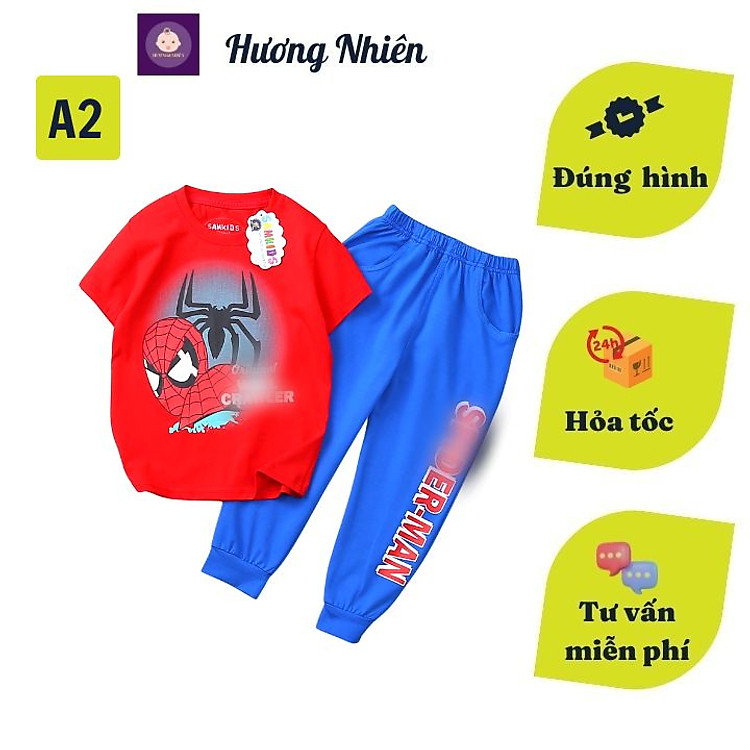 Đồ bộ bé trai hình siêu nhân từ 10-41kg-Áo tay ngắn quần dài -Thun cotton thấm hút mồ hôi, hình in 3D sắc nét