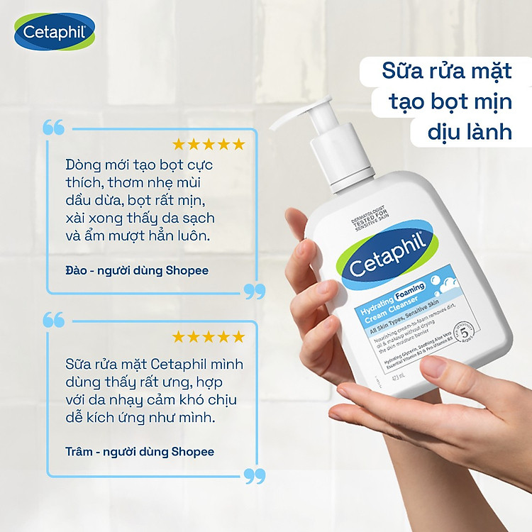 Combo Sữa Rửa Mặt Tạo Bọt Cetaphil Hydrating Foaming Cream Cleanser 236ml + Kem dưỡng ẩm CETAPHIL MOISTURISING CREAM 50G - Ảnh 6
