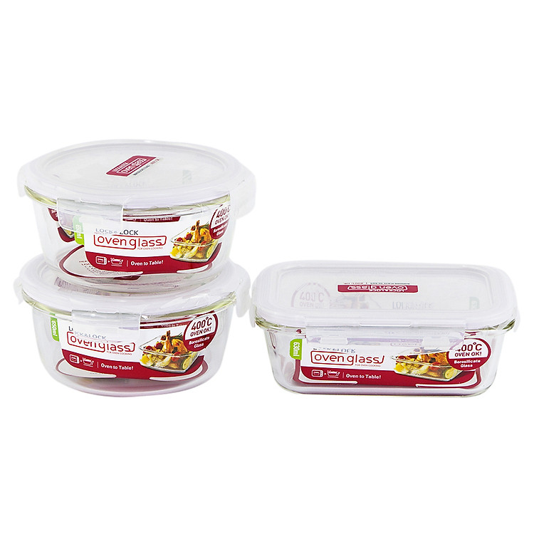 Bộ 3 Hộp Thủy Tinh Lock&Lock Euro LLG428S03 (LLG428 x 1, LLG831 x 2)