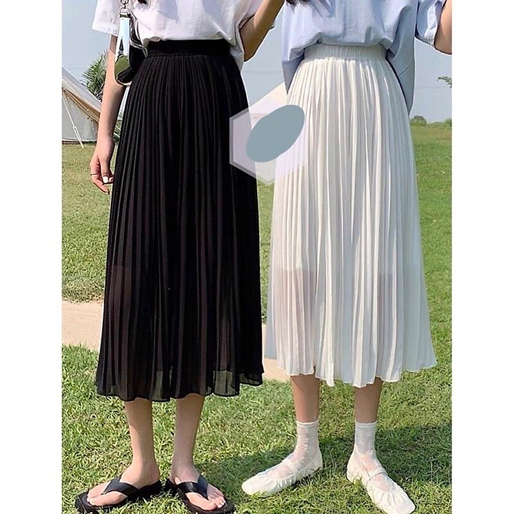 Chân váy voan dập ly dáng dài 2 màu trắng và đen.