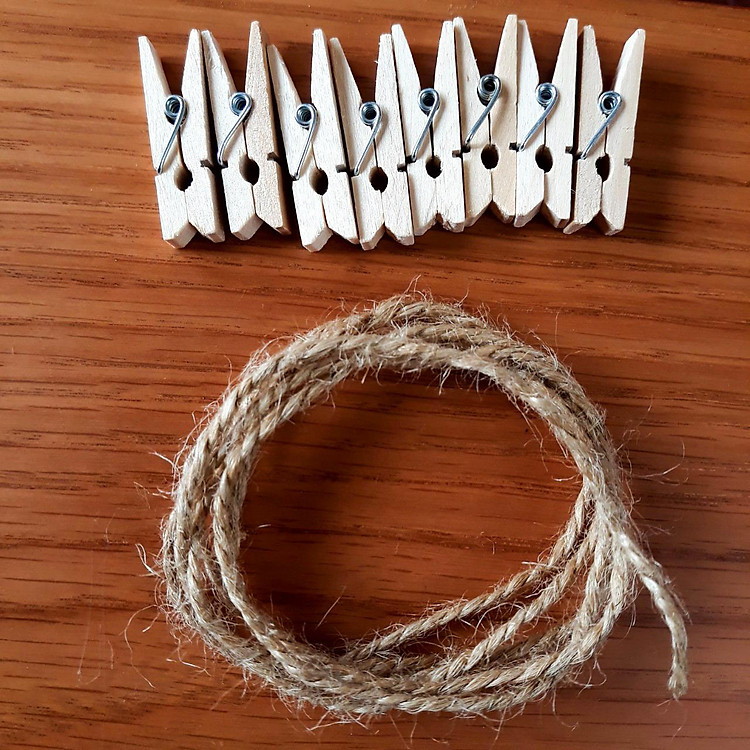 Set 8 Kẹp Ảnh Gỗ Kèm 1.2m Dây Thừng Trang Trí Thủ Công