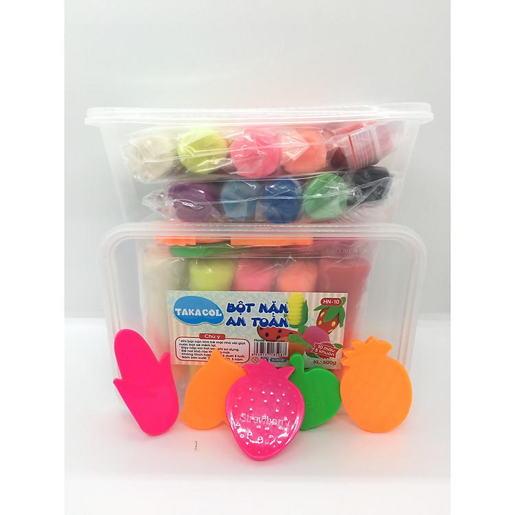Hộp 10 màu có 5 khuôn chơi kèm bột nặn TAKACOL 100% an toàn cho bé