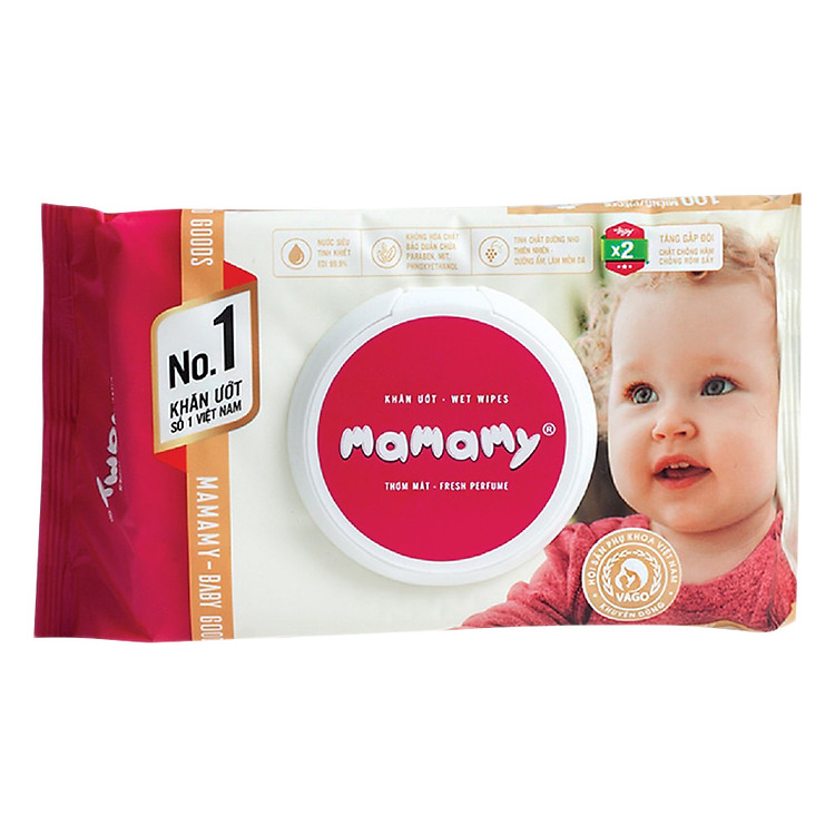 Khăn Giấy Ướt Hương Thơm Mát, Kháng Khuẩn An Toàn Cho Bé Mamamy (80 Tờ Nắp) - Hồng