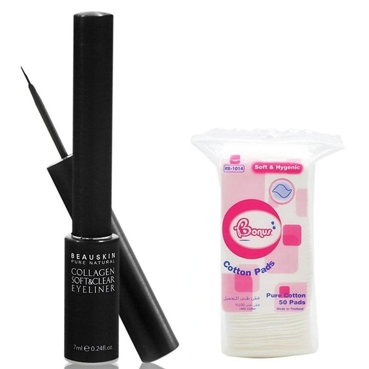 Combo 1 bút kẻ mắt nước không lem không trôi Beauskin Hàn quốc + 1 bông tẩy trang thái lan ( 50 miếng)