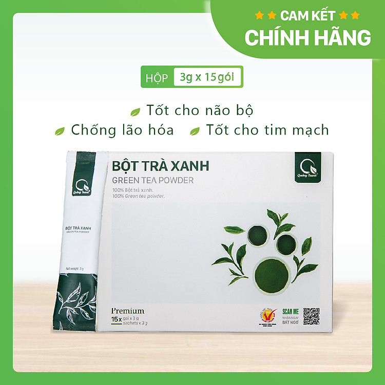 Bột Trà Xanh Sấy Lạnh Nguyên Chất Quảng Thanh Hộp 45g - Đắp mặt làm dịu da, kháng khuẩn, kháng viêm, giảm cân