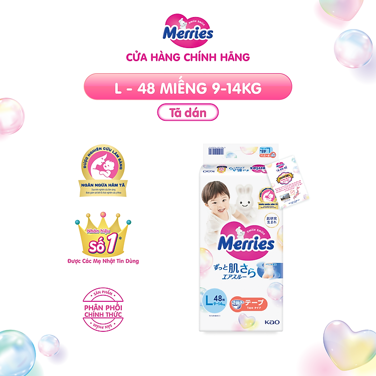 Tã dán Merries size L - 48 miếng Chính hãng Giá rẻ - Hình ảnh 2