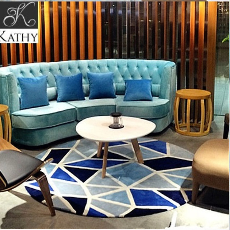 Thảm trải sàn tròn 3D màu xanh phong cách hiện đại 120cm CARPET 7048S