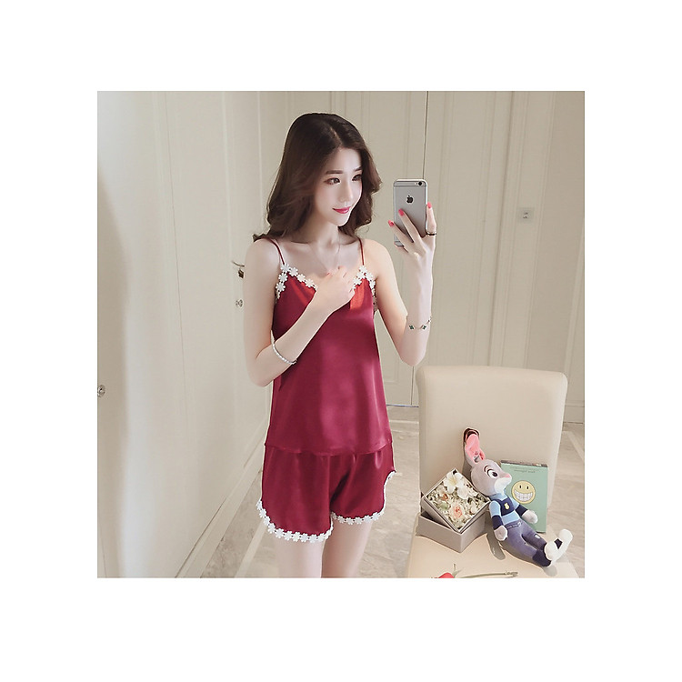 Bộ đồ ngủ nữ vải lụa 2 dây thoáng mát sexy dễ thương siêu xinh VN11