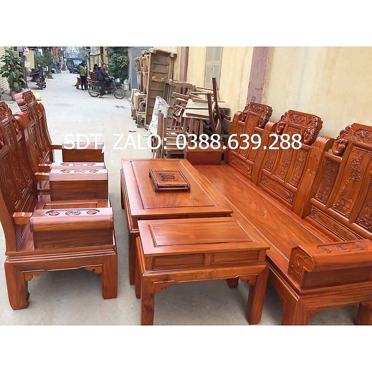 Bộ bàn ghế phòng khách âu á tay hộp gỗ hương đá tay 12