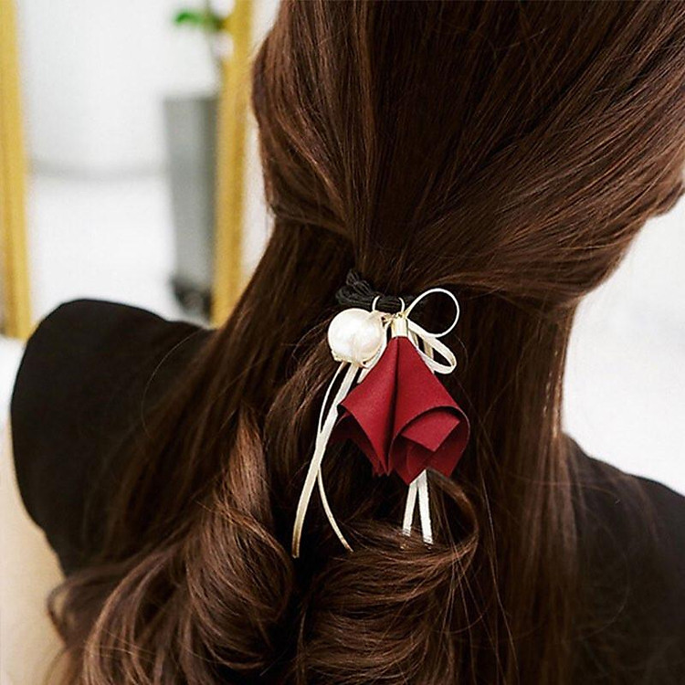 Dây buộc tóc hoa rơi đính ngọc phong cách Hàn xinh xắn