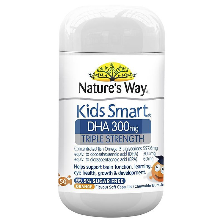 Kẹo nhai bổ sung dinh dưỡng cho trẻ - Natures Way Kids Smart DHA 300mg Triple Strength ( 50 viên )