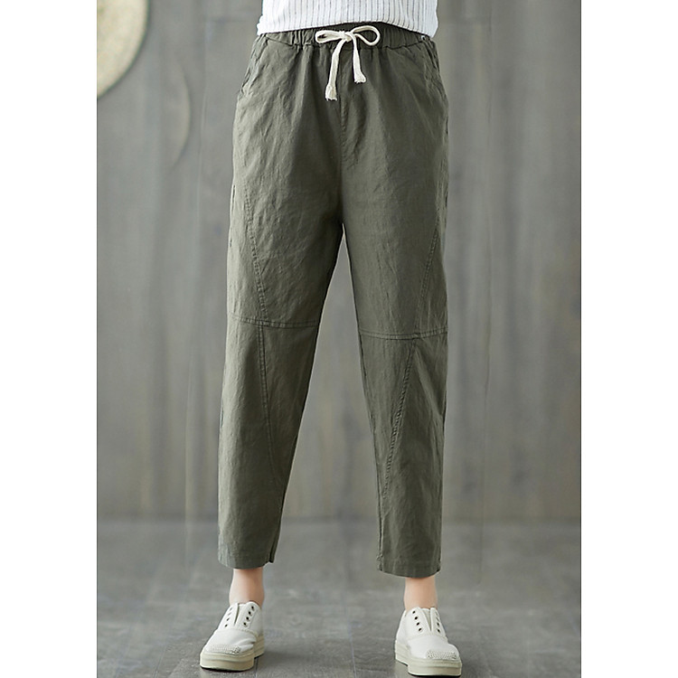 Quần baggy nữ lưng thun vải đũi thiết kế mới lạ không đụng hàng 115