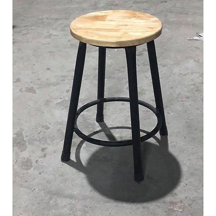 Ghế Đôn Tròn Chân Sắt Mặt Gỗ Cao Su Cao 45cm