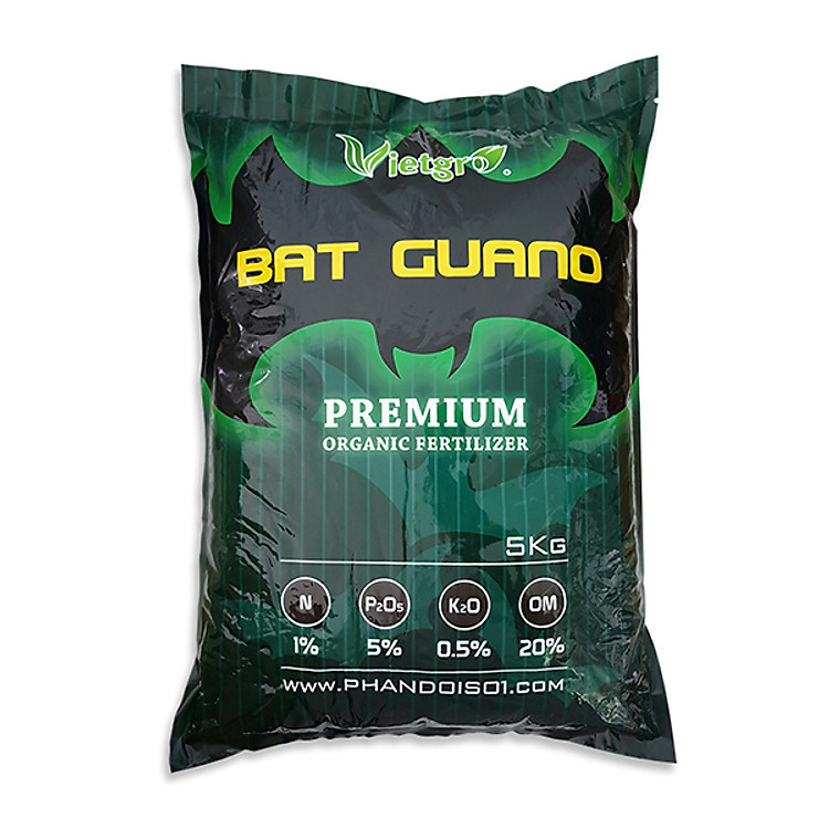 Phân bón hữu cơ chuyên dùng cho hoa lan, hoa hồng, bonsai, rau màu Vietgro - Phân Dơi Bat Guano - Túi 5kg