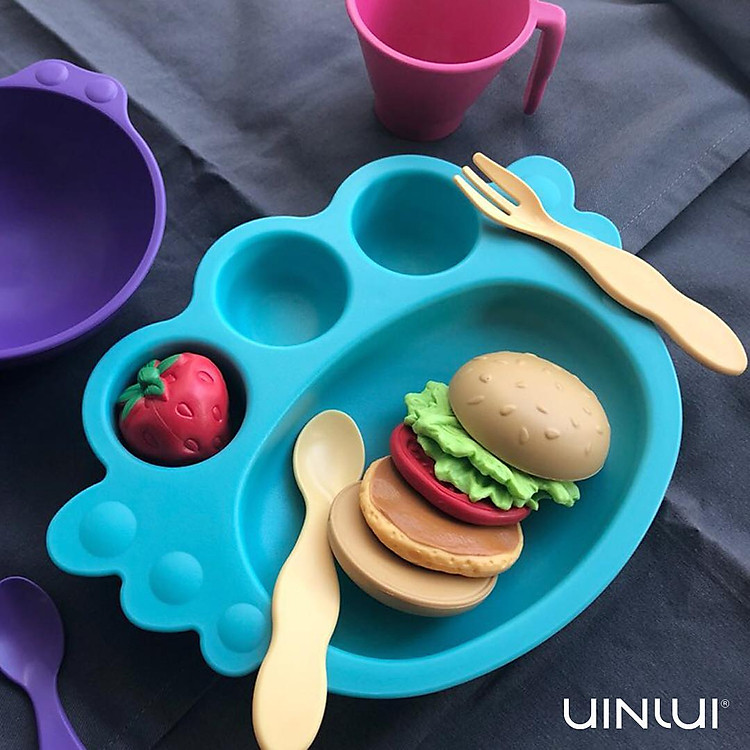 Khay ăn dặm dính Uinlui xanh aqua Chính hãng Giá tốt - Hình ảnh 4
