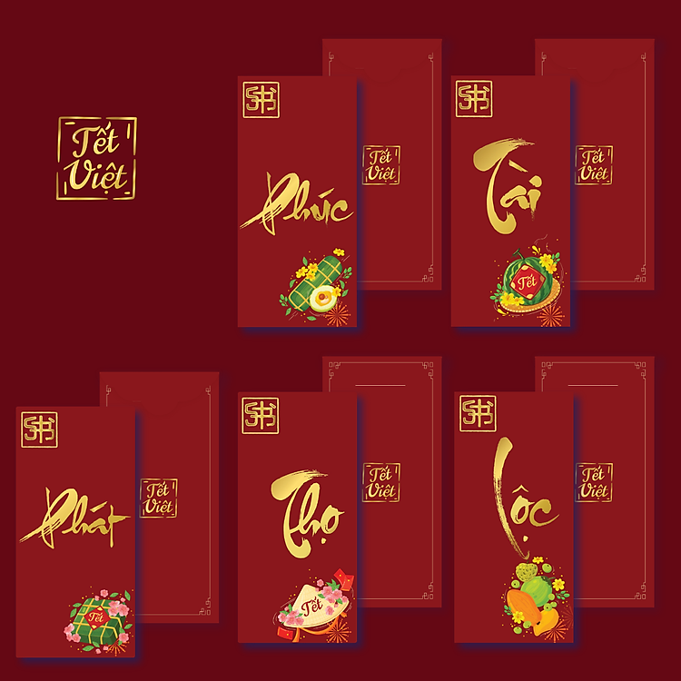 Bộ Bao Lì Xì Thiết Kế Chữ Phúc, Tài, Phát, Lộc, Thọ (5 cái) - Ảnh 4