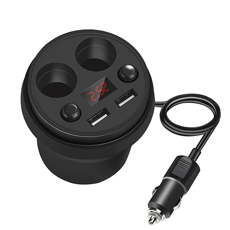 Tẩu củ sạc nhanh 4 in 1 đa năng 2 cổng USB & 2 Socket mở rộng hiệu CHOETECH C0024 dành cho xe hơi ô tô trang bị đèn LED hiển thị sạc (4 output, Max 3.1A, LED display) - Hàng chính hãng