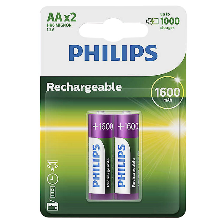 Pin Sạc Philips NiMH AA 1600mAh R6B2A160 ( 2 Viên AA ) - Màu ngẫu nhiên