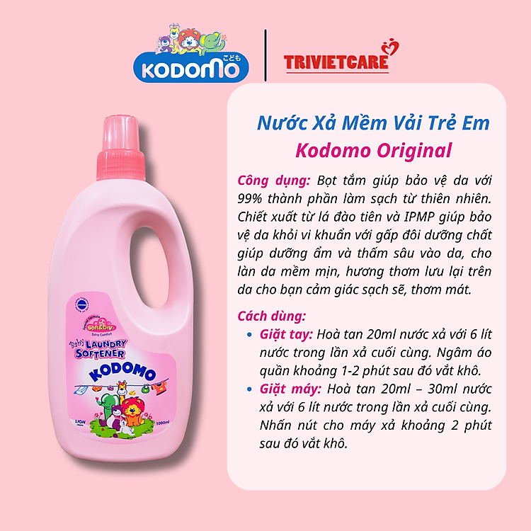 Nước xả mềm vải Kodomo Newborn 1L Chính hãng Giá rẻ - Hình ảnh 4