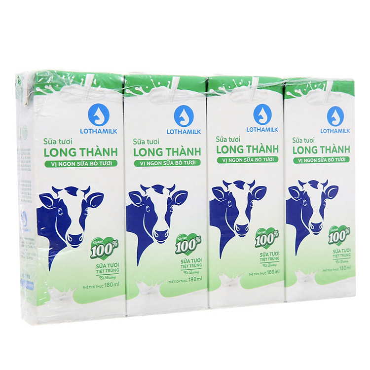 Sữa tươi tiệt trùng Long Thành Lothamilk (lốc 4 hộp x 180ml)
