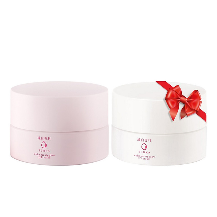 Kem Dưỡng Trắng Da Ban Đêm Senka White Beauty Glow Gel Cream 50g - Tặng Kem dưỡng trắng da & giảm thâm nám ban ngày Senka White Beauty UV Cream 50g SPF 25 PA ++