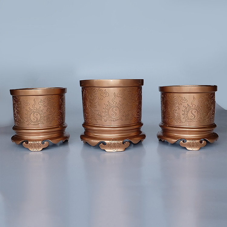 Bộ 3 Bát Hương Bằng Đồng Đỏ Song Long Chầu Nguyệt