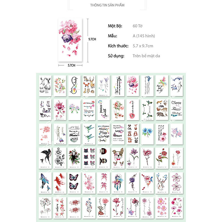 Bộ 60 Tờ Hình Xăm Dán Thời Trang, Hình Xăm Tattoo Cao Cấp Siêu Đẹp Như Hình Xăm Thật, Rất Nhiều Mẫu Hình Lựa Chọn, Chất Liệu An Toàn, Không Gây Hại Cho Da, Sử Dụng Đơn Giản Có Thể Xóa Dễ Dàng