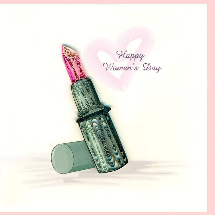 Thiệp 8-3 giấy xoắn - Thiếu nữ và Son Môi - size 10 x 10 cm