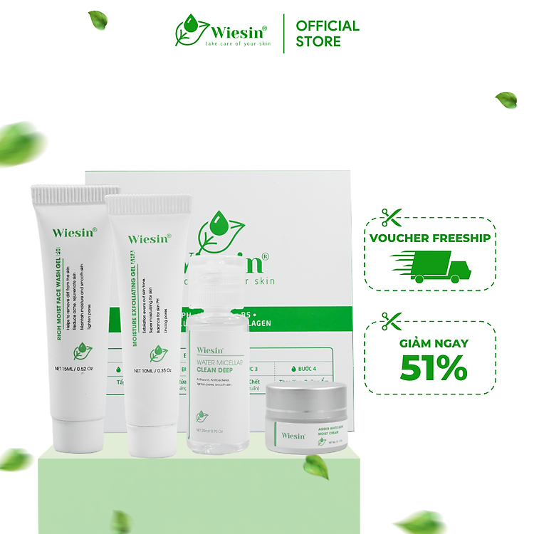 Bộ chăm sóc da mặt dưỡng trắng dưỡng ẩm chuyên sâu Wiesin mini - WS07