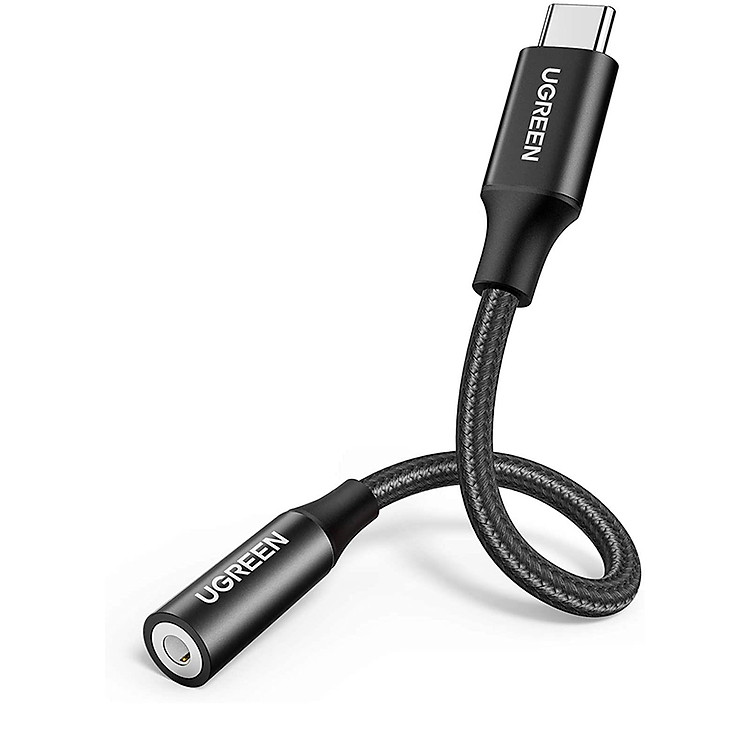 Cáp chuyển usb type c sang 3.5mm 0.1m dây dù đầu bọc nhôm màu đen Ugreen 142CC70858AV - Hàng chính hãng
