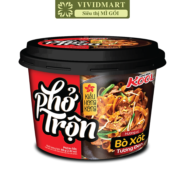 AFOTECH - Phở tô trộn Cung Đình Kool hương vị Bò xốt tương đen kiểu Hồng Kông, Phở Cung Đình Kool tô trộn bò tương đen Hongkong, Tô Cung Đình Kool phở ăn liền (80g/tô)