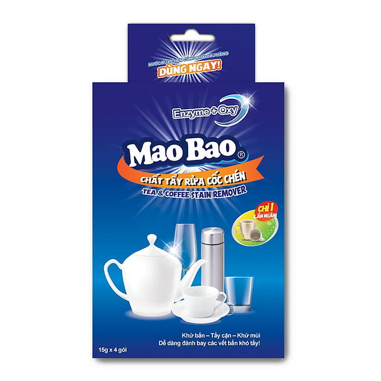 Chất Tẩy Rửa Cốc Chén Siêu Sáng Bóng Mao Bao 15g x4 gói