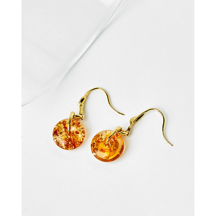 Bông tai phong thuỷ hổ phách đồng điếu bạc mạ vàng thanh lịch - Cami.J