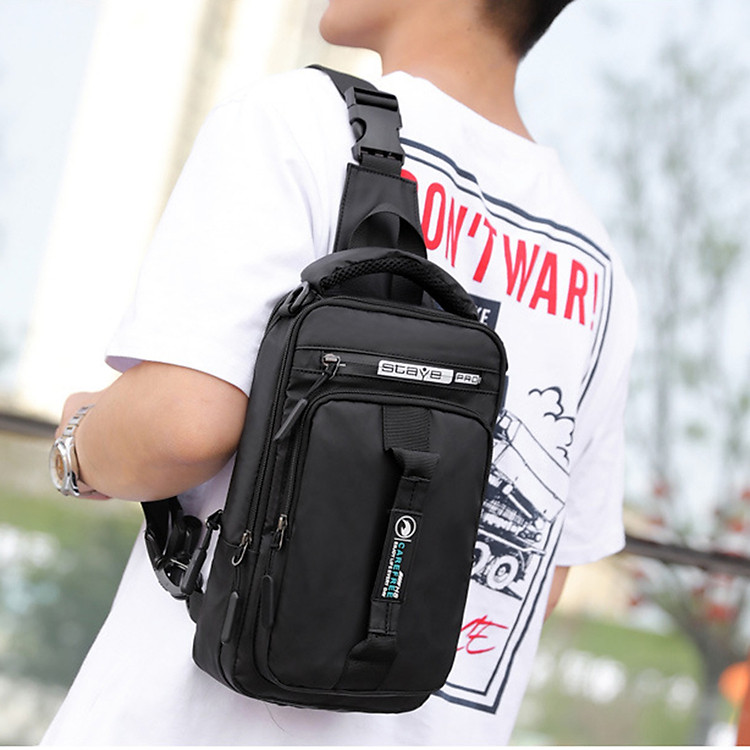Túi đeo chéo nam , túi đeo vai , nối cáp sạc USB tiện lợi, đeo ngực đa năng đeo nhiều kiểu kết hợp balo , dây quai có thể tháo rời , vải chống nước