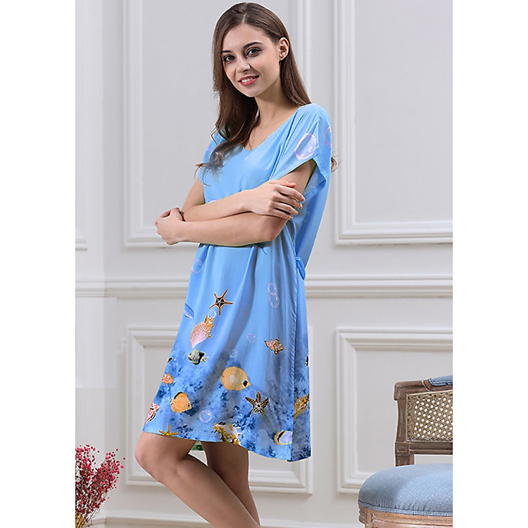Váy ngủ cotton họa tiết đại dương xanh VN 6326-5