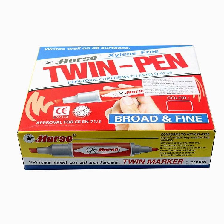 Bút Lông Dầu Horse 2 Đầu - Đỏ - Ảnh 3