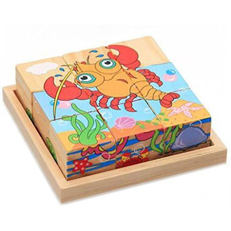 Đồ chơi gỗ ghép hình 9 khối 6 mặt hoạt hình (Giao Ngẫu Nhiên)