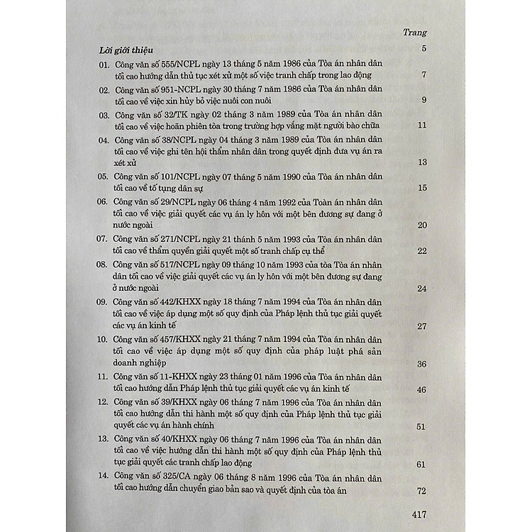 Hệ thống Công văn hướng dẫn nghiệp vụ của Tòa án nhân dân tối cao trong lĩnh vực Dân sự và Tố tụng Dân sự (từ năm 1986 đến năm 2023) - Ảnh 3