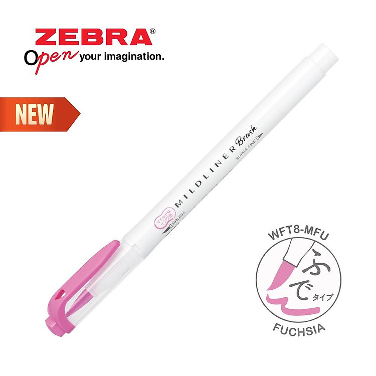 Viết Dạ Quang Zebra Mildliner Brush (10 màu) – Hồng Fuchsia