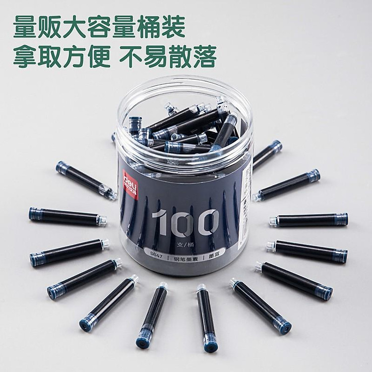 Ống mực thay thế bút máy Deli S647 (100 ống) - màu xanh nhạt - Ảnh 3