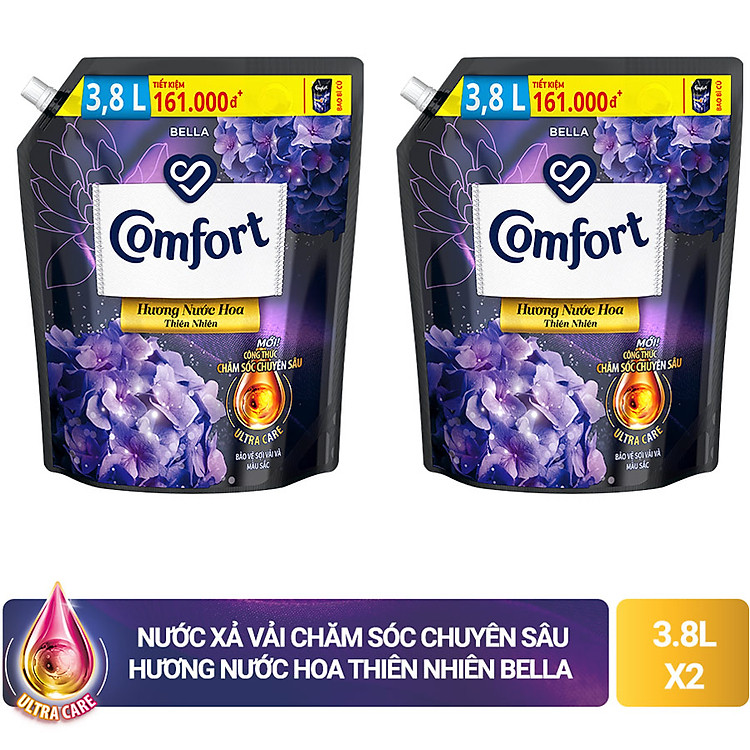 Combo 2 Nước Xả Vải Comfort Thơm Mát Gấp 10 Lần/Hương Nước Hoa Diệu Kỳ 100 Giờ Lưu Hương Túi 3.7L