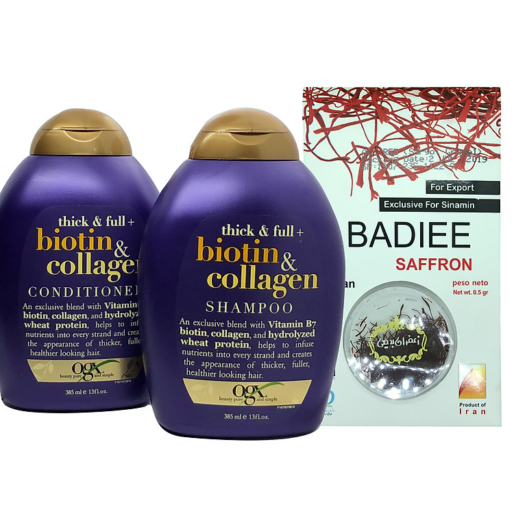 Dầu gội Biotin & Collagen và dầu xả 385ml Tặng 1 hộp Saffron Badiee Nhập Khẩu IRAN