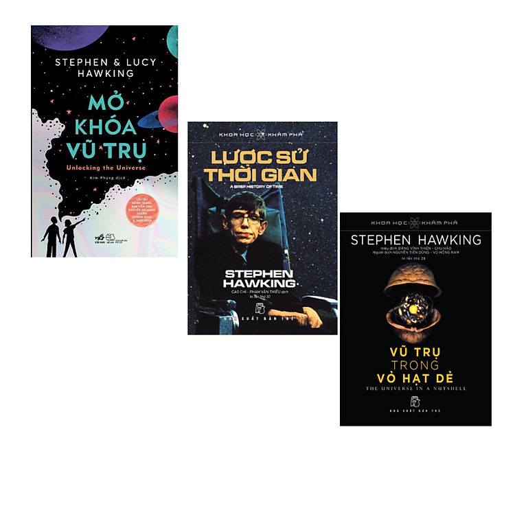 Bộ 3 cuốn sách về tri thức vũ trụ Mở khóa vũ trụ và Sách Lược Sử Thời Gian Và Vũ Trụ Trong Vỏ Hạt Dẻ